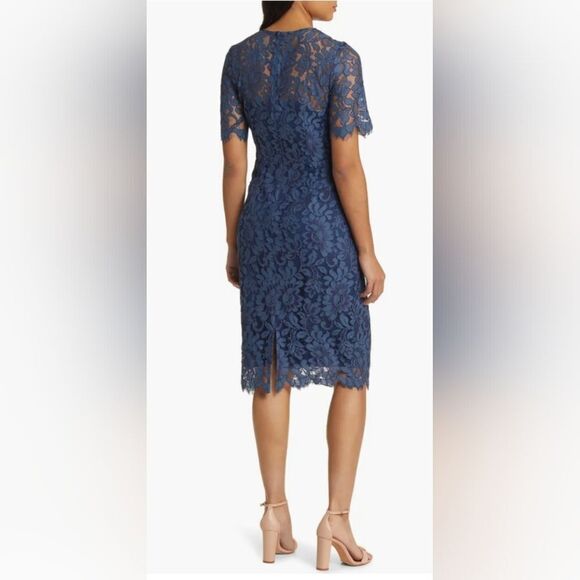Eliza J Embroidered Lace Overlay Cocktail Dress NWT size 6 Slate Blue - Picture 2 of 5
